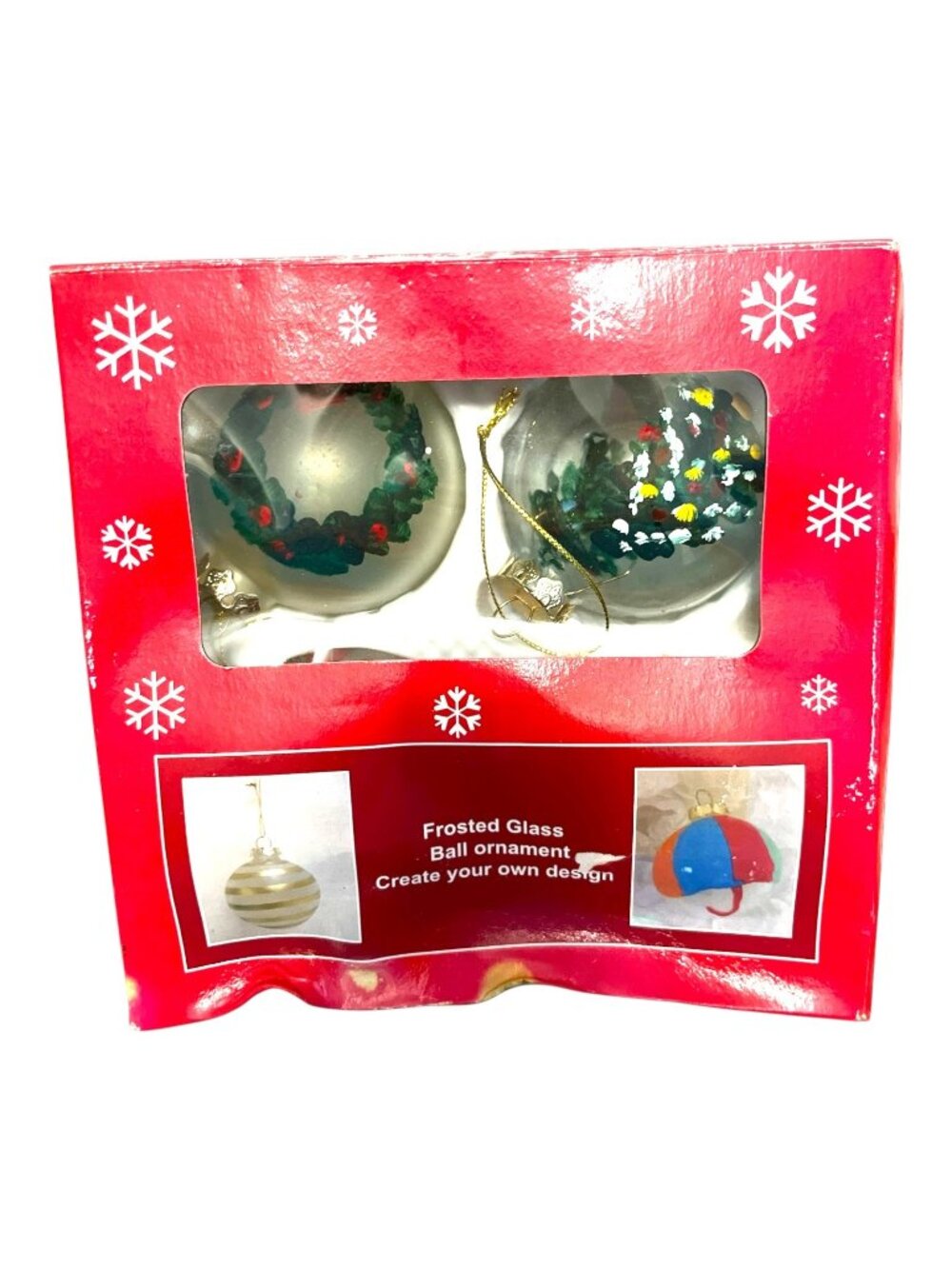 Vintage Hand Painted Frosted Glass Christmas Ornaments Set of 4 Jo-Ann Craft Hol